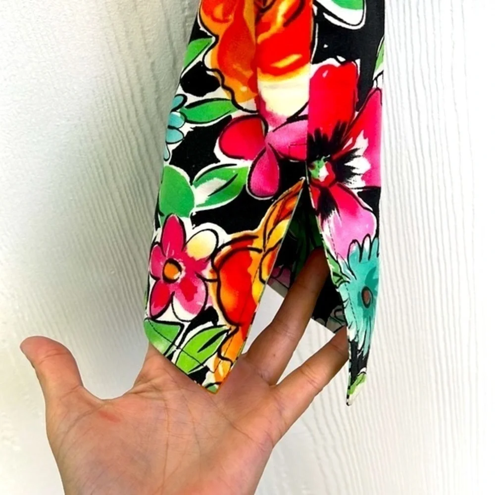 Anthracite - Bright Bold Floral Zip Up Shoulder Pad Blazer Size 4